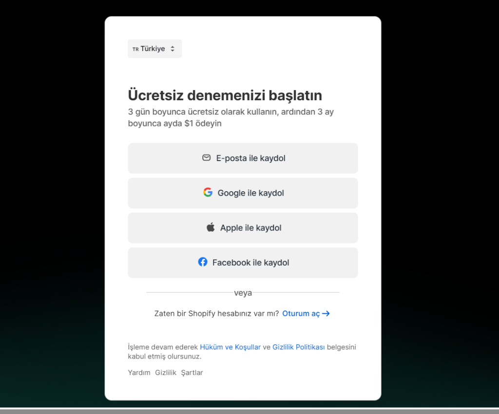 Shopify ücretsiz Deneme-Deneme Süresi Bitimi Ücretlendirme